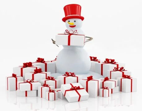 Gift boxes and snowman Stock Illustration