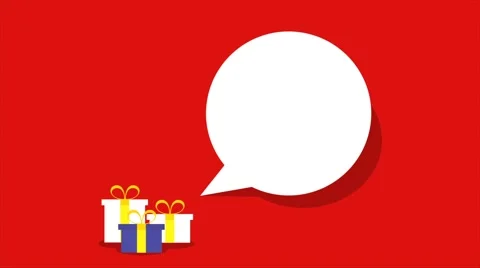 Gift boxes and talk bubble on red background Stock Footage 68793320
