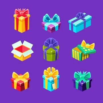 Gift Boxes With And Without A Present Inside Decorative Wrapped Cardboard Stock Illustration