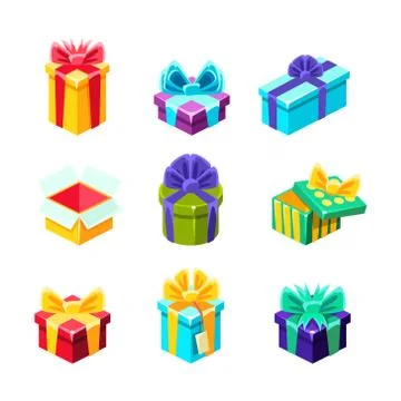 Gift Boxes With And Without A Present Inside Decorative Wrapped Cardboard Boxes Stock Illustration