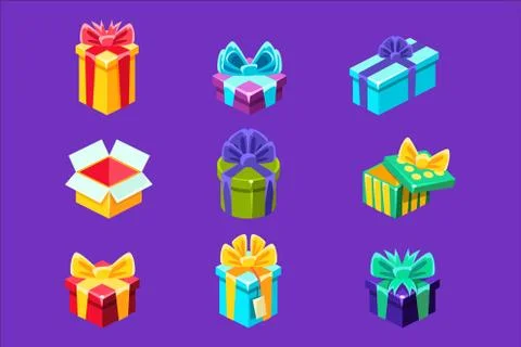 Gift Boxes With And Without A Present Inside Decorative Wrapped Cardboard Stock Illustration