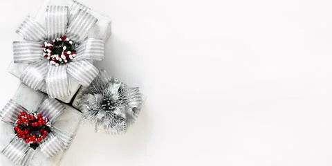 Gift boxes are isolated on a white background with copy space Stock Photos