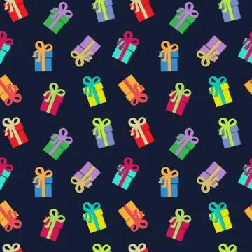 Gift boxes on a black background. Seamless fabric. Stock Illustration