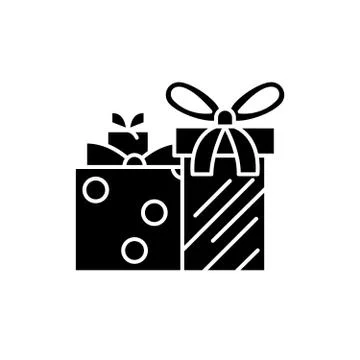 Gift boxes black icon, vector sign on isolated background. Gift boxes concept Stock Illustration