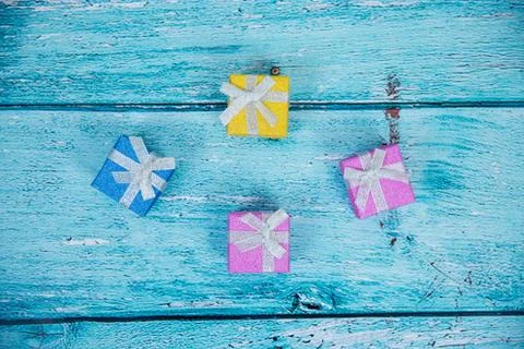 Gift Boxes on Blue Background Foto stock