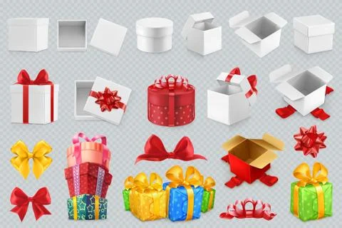 Gift boxes with bows. 3d set of vector icons Stock Illustration