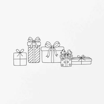 Gift boxes with bows and ribbons, presents, illustration, line art, Christm.. Stock Illustration