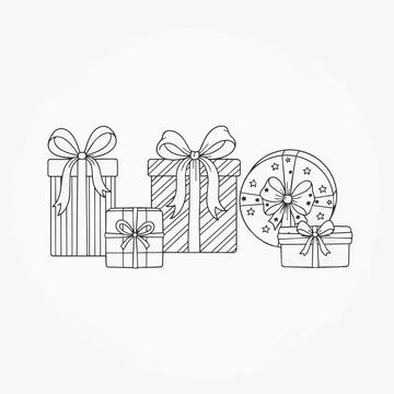 Gift boxes with bows and stars illustration Silhouette Stock Illustration