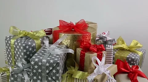 Gift boxes with bows Stock Footage 56992625