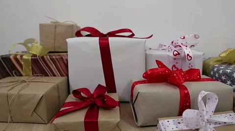 Gift boxes with bows Stock Footage 58891505