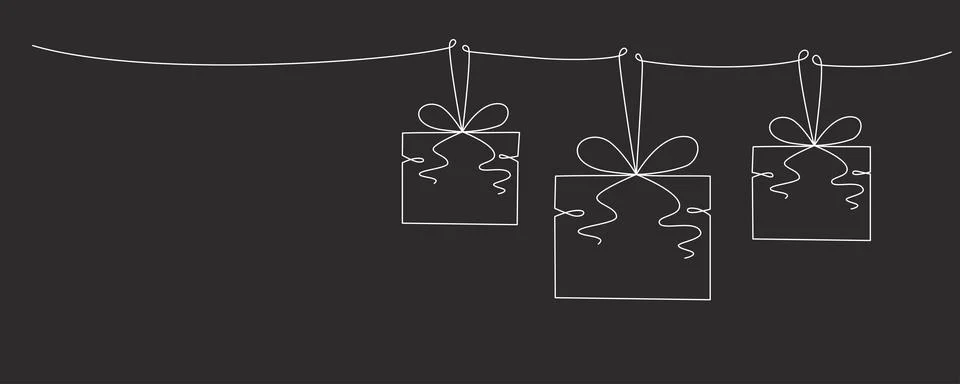 Gift boxes with bows hand drawing single line. Vector stock illustration Stock Illustration