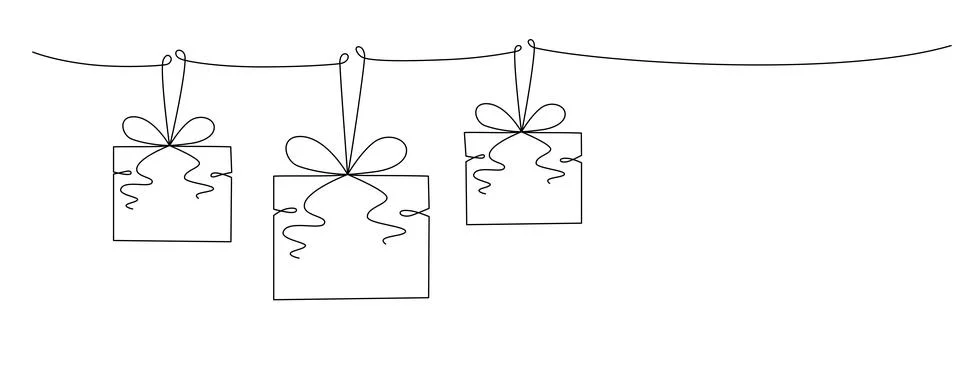 Gift boxes with bows hand drawing single line. Vector stock illustration Stock Illustration