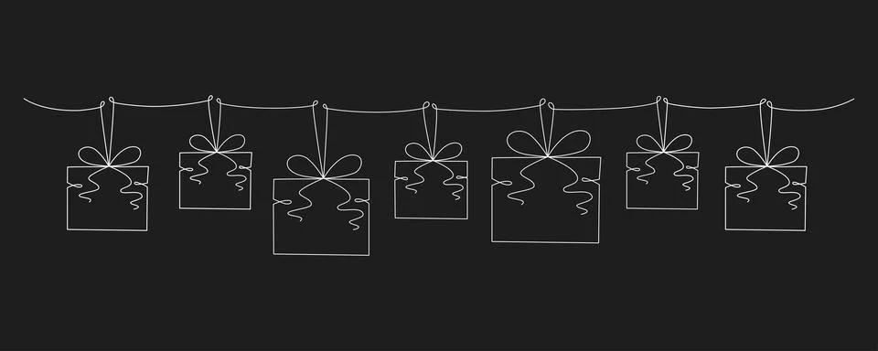 Gift boxes with bows hand drawing single line. Vector stock illustration Stock Illustration
