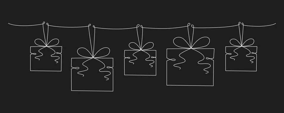 Gift boxes with bows hand drawing single line. Vector stock illustration Stock Illustration