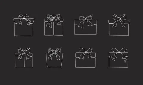 Gift boxes with bows hand drawing single line. Vector stock illustration Stock Illustration