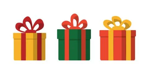 Gift boxes with bows illustration in flat style isolated on white background. Stock Illustration