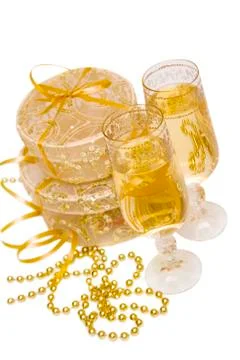 Gift boxes with champagne Stock-Fotos