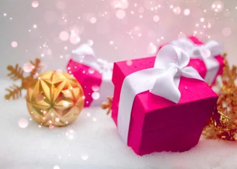 Gift boxes. Christmas decorated on the background. Foto stock