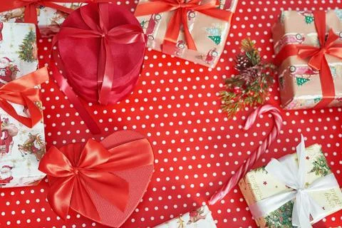 Gift boxes christmas tree background. Luxury New Year gift. Merry Christmas b Stock Photos