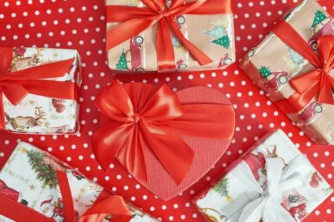 Gift boxes christmas tree background. Luxury New Year gift. Merry Christmas b Stock Photos