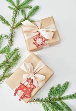 Gift boxes christmas tree background. Luxury New Year gift. Merry Christmas b Stock Photos