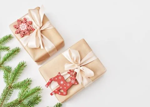 Gift boxes christmas tree background. Luxury New Year gift. Merry Christmas b Stock Photos