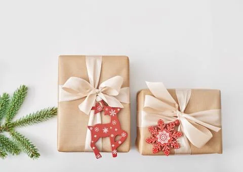 Gift boxes christmas tree background. Luxury New Year gift. Merry Christmas b Stock Photos