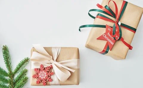 Gift boxes christmas tree background. Luxury New Year gift. Merry Christmas b Stock Photos
