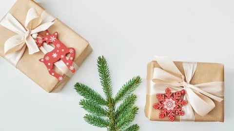 Gift boxes christmas tree background. Luxury New Year gift. Merry Christmas b Stock Photos