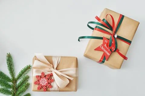 Gift boxes christmas tree background. Luxury New Year gift. Merry Christmas b Stock Photos