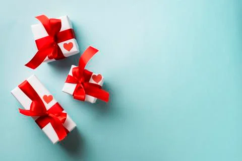 Gift boxes on classic blue background 스톡 사진