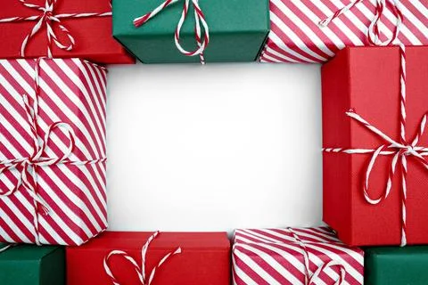 Gift boxes on color background, flat lay, space for text Stock Photos