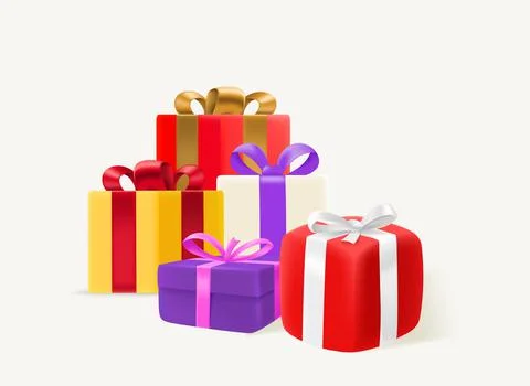 Gift boxes with color bows vector set isolated on white background Stock Illustration