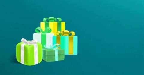 Gift boxes with color bows vector set. 3d banner with copy space Stock Illustration