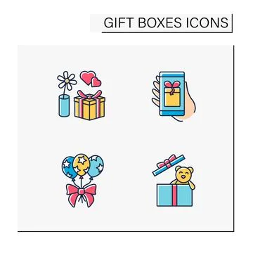 Gift boxes color icons set Illustrazione stock
