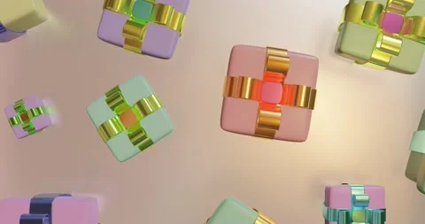 Gift boxes with colorful ribbon bows rotate on a pastel beige background Stock Footage 229629401