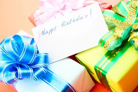Gift boxes. congratulating on a birthday. Stock Photos
