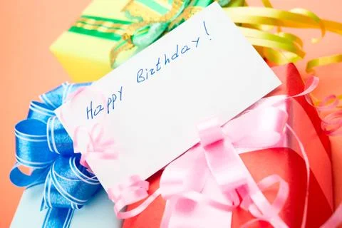 Gift boxes. congratulating on a birthday. Stock Photos