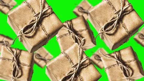 Gift boxes in craft paper. 4k Motion design animation. Christmas concept Stock Footage 165280379