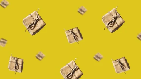 Gift boxes in craft paper eco. Motion design animation. Christmas concept Stock Footage 165280460