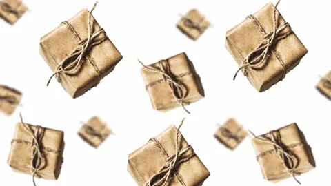 Gift boxes in craft paper. Motion design animation. Christmas concept Stock Footage 165280368