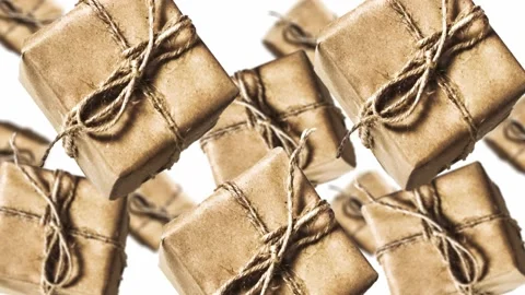 Gift boxes in craft paper. Motion design animation. Christmas concept Stock Footage 165280370