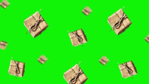 Gift boxes in craft paper. Motion design animation. green screen Stock Footage 165280456