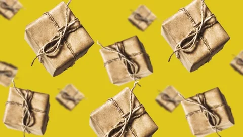 Gift boxes in craft paper. Motion design animation. Christmas concept Stock Footage 165280562