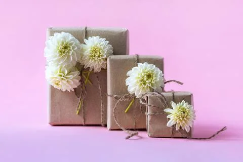 Gift boxes in craft paper Stock Photos