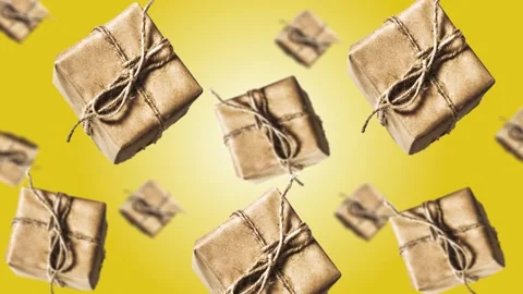 Gift boxes craft paper. yellow color.Motion design animation. Christmas concept Stock Footage 165280681