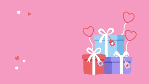 Gift boxes decorated with heart strings on a pink background romantic animation Stock Footage 327140050