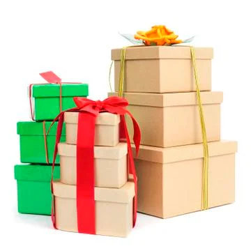 Gift boxes of different colors and sizes Stock Photos