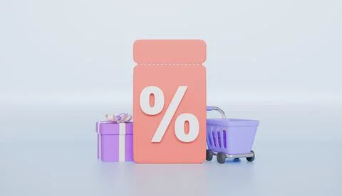 Gift boxes with discount tags and shopping cart, special present festive Stock Illustration