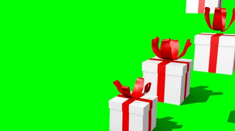 Gift boxes falling from above on a green background Vídeo Stock 48582660